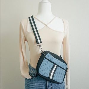 Baby blue neoprene crossbody bag